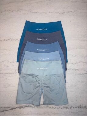 Alphalete Amplify Seamless Woman’s Athletic Shorts Blue Bundle Small